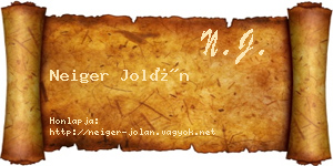 Neiger Jolán névjegykártya